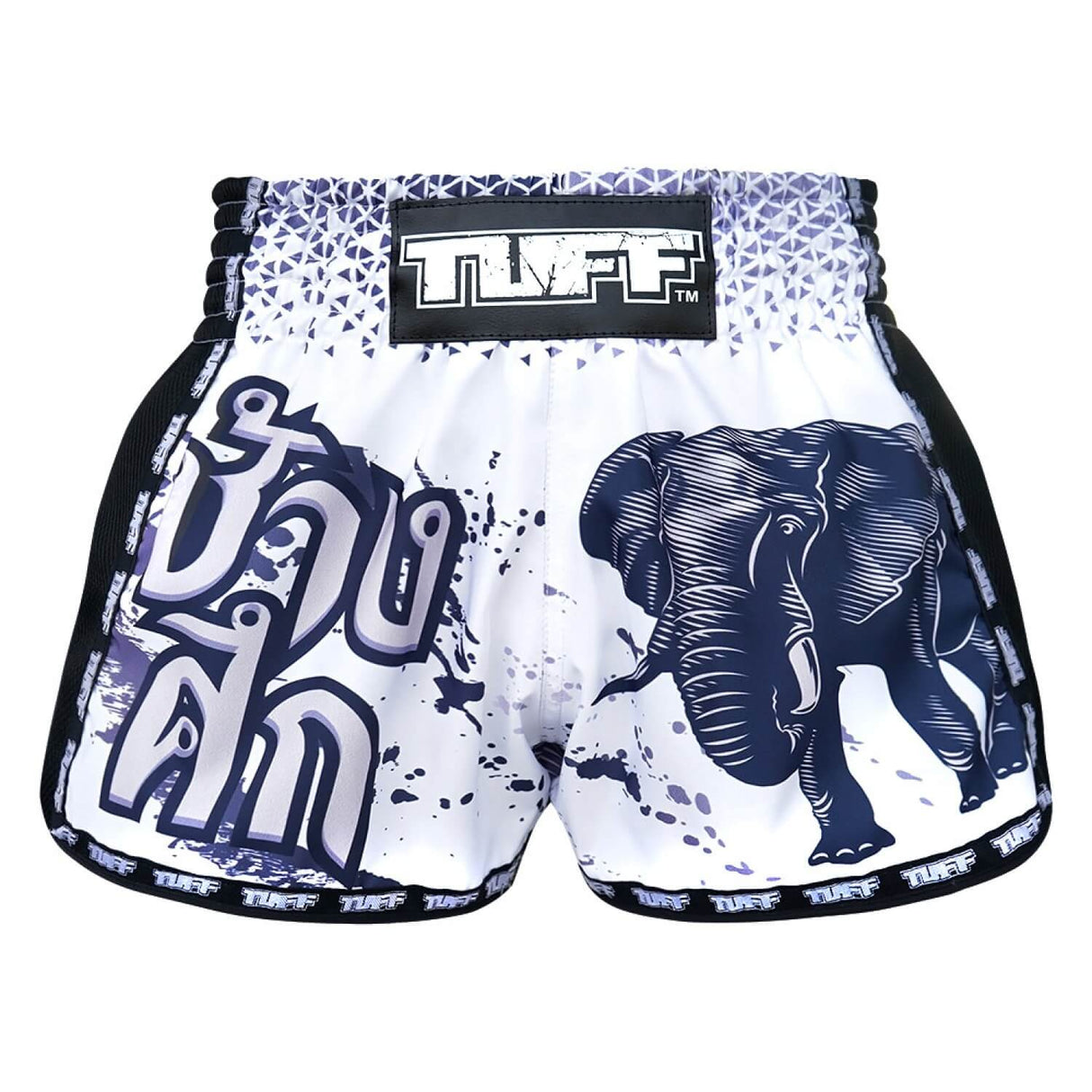 TUFF MSC112 Muay Thai Shorts Retro White War Elephant