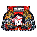 TUFF MSC113 Muay Thai Shorts Retro Red Chinese Dragon and Tiger