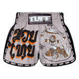 TUFF MSC118 Muay Thai Shorts Retro Grey Hanuman Yantra