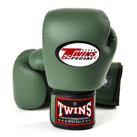 Twins BGVL3 Velcro Boxing Gloves Olive Green - Gymzey.com