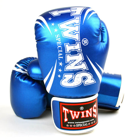 Twins Metallic Blue Synthetic Boxing Gloves FBGVS3-TW6 - Gymzey.com